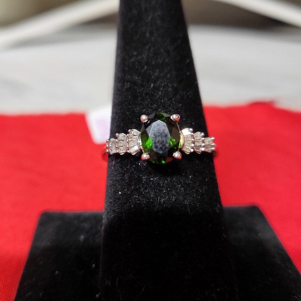 Chrome Diopside and White Zircon Sterling Silver Ring